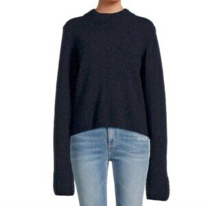 Saks Fifth Avenue, S, Wide Cuff Speckled Wool Sweater, crewneck, navy